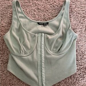 SHEIN Mint Ribbed Hook-and-Eye Crop Tank